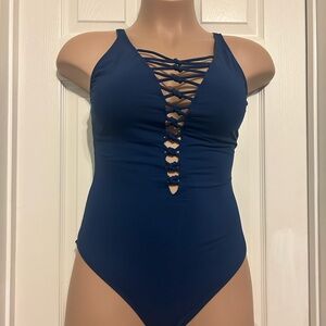 Navy Blue Lace-Up Swimsuit